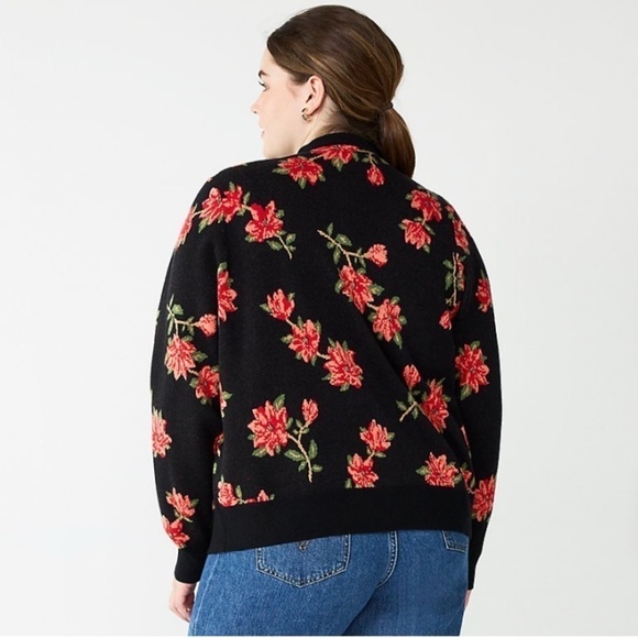 Draper James New Size 1X Long Sleeve Cardigan Black Red Floral Southern Inspired - Picture 2 of 6